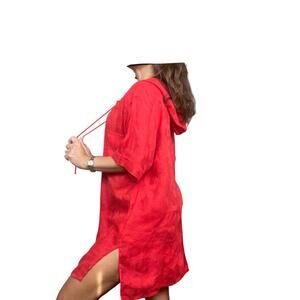Vintage VALENTINO Swimwear Hooded Cover Up Dress 100% Linen Size 6 Small S